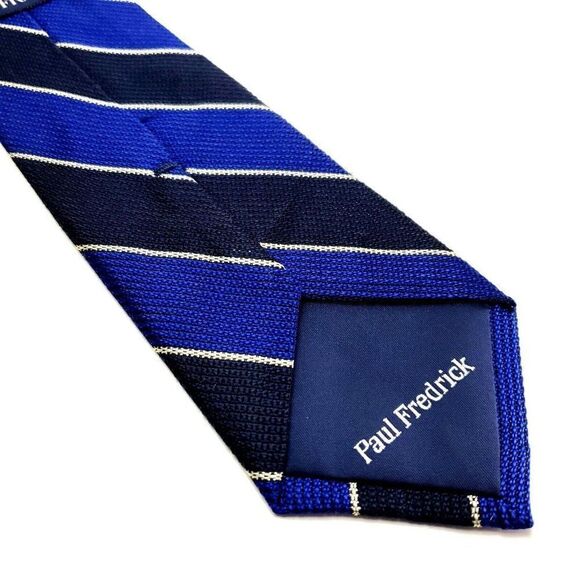 Paul Fredrick Blue Silk Tie Woven Striped‎ - Picture 4 of 7